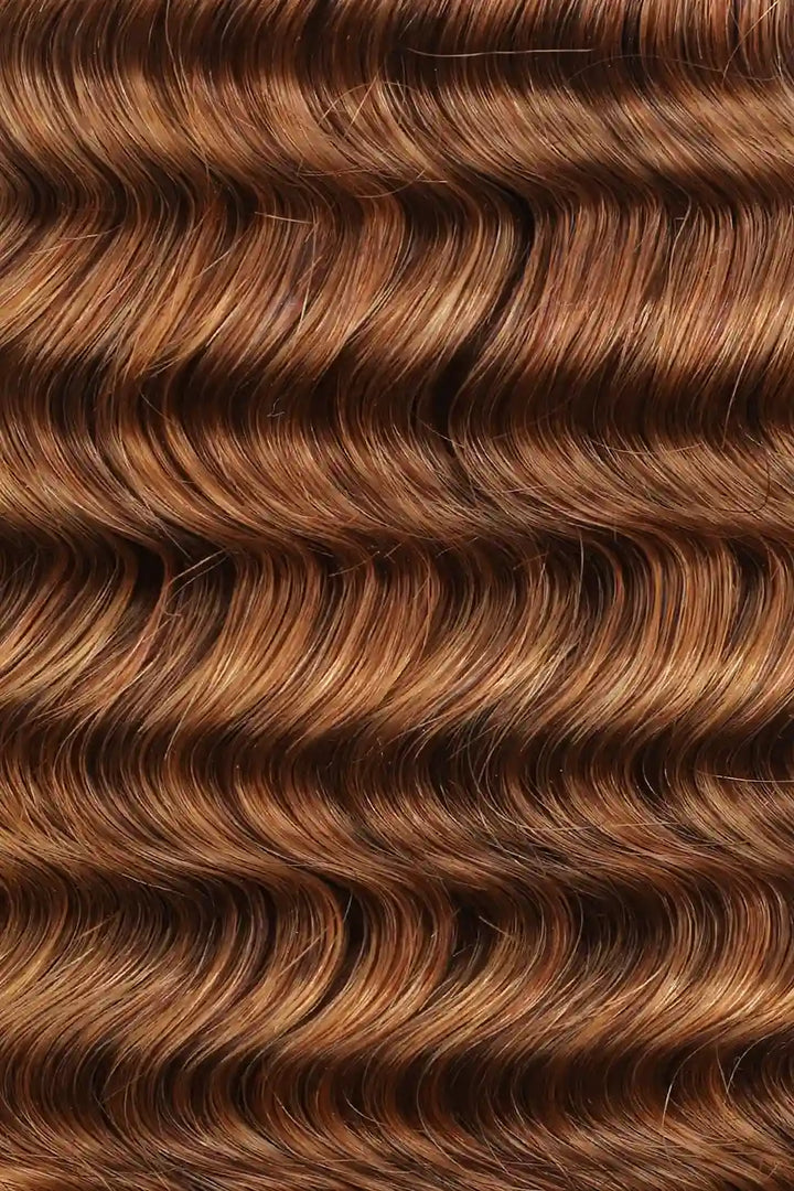 Curvature details of double drawn 30a light auburn bulk hair deep wave bu46