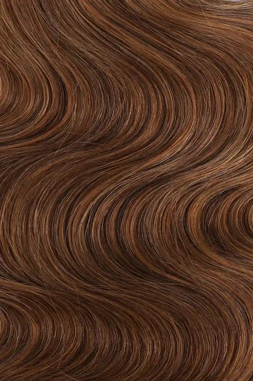 Curvature details of double drawn auburn brown body wave bulk hair bu60