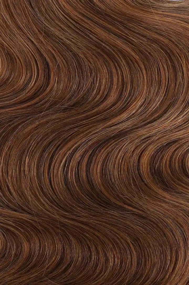 Curvature details of double drawn auburn brown body wave bulk hair bu60