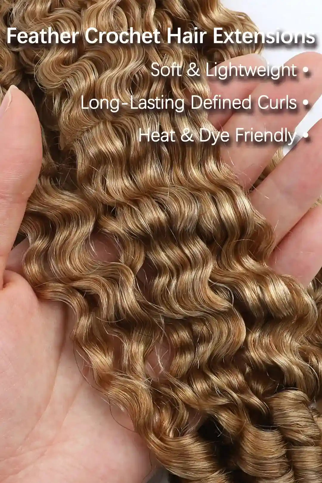 Curvature details of honey blonde #27 burmese curly with spiral curls feather crochet miracle knots hair
