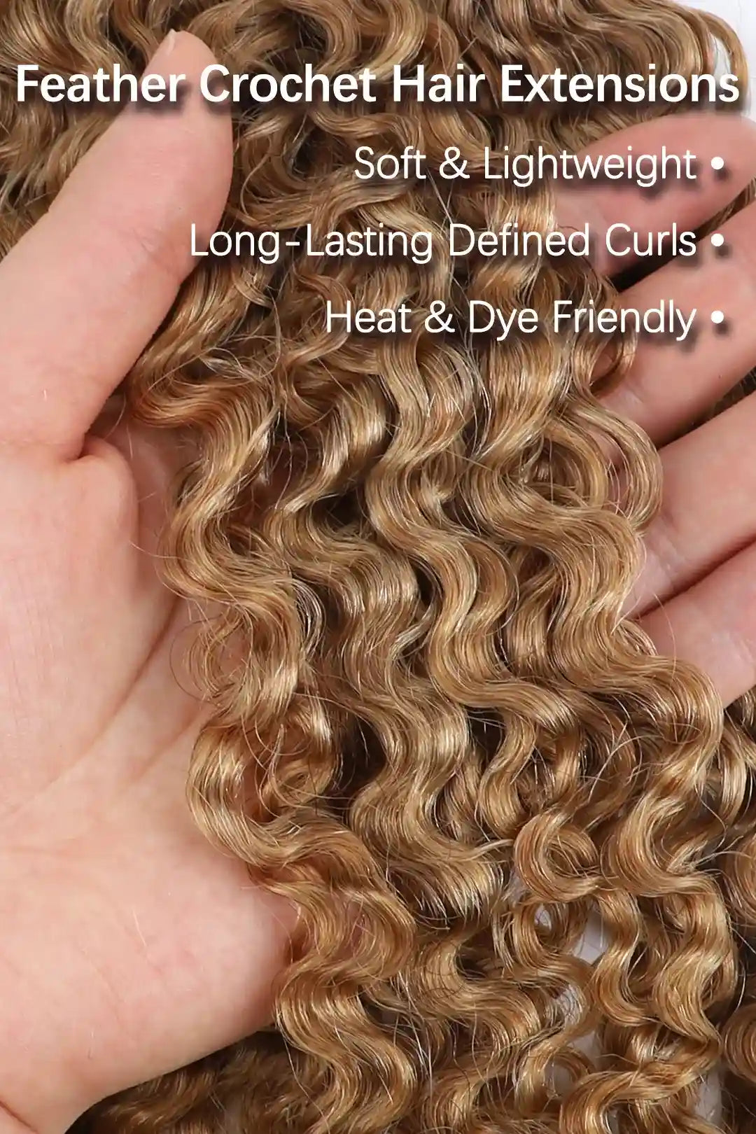 Curvature details of honey blonde#27 water deep wave feather crochet miracle knots hair