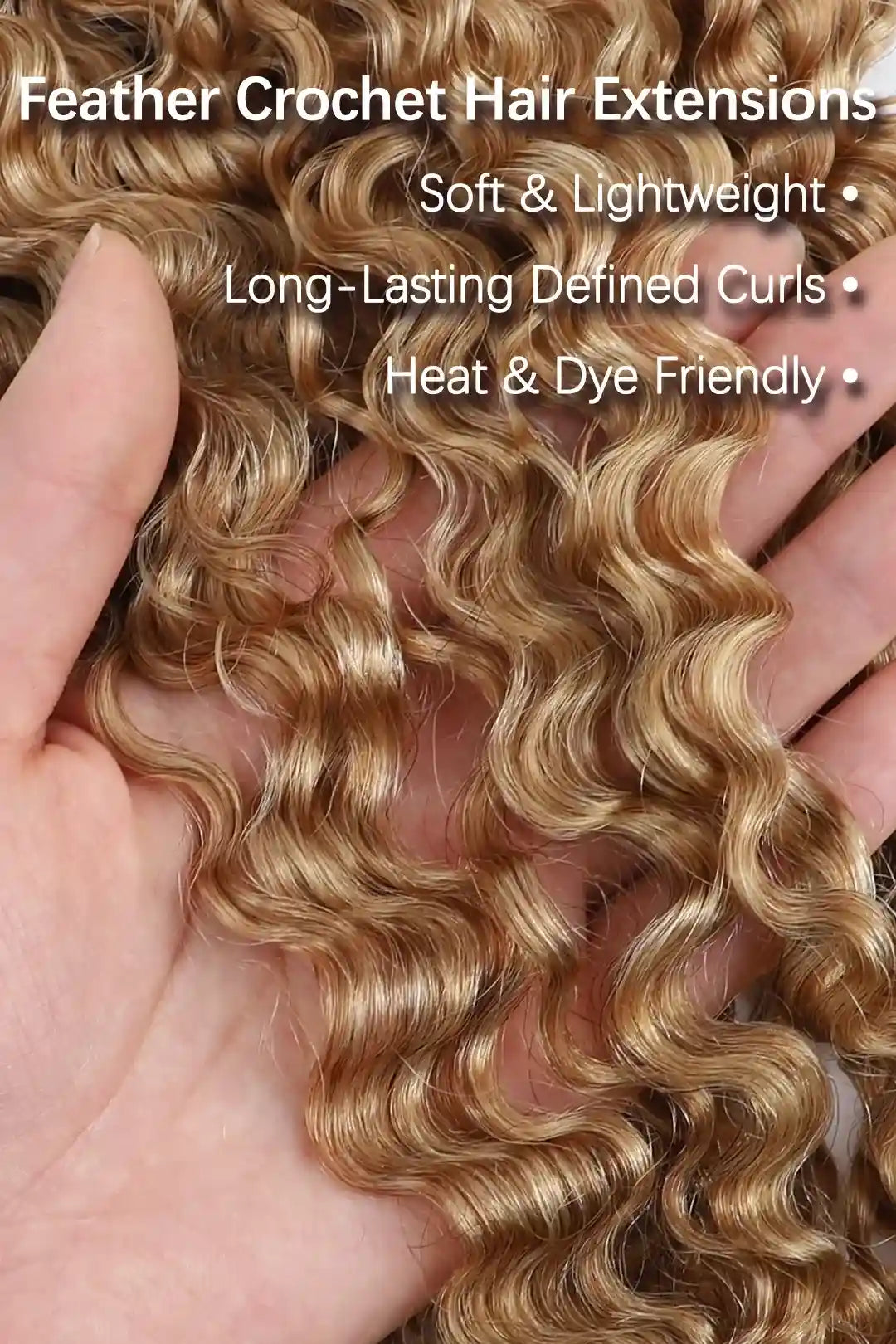 Curvature details of honey blonde#27 water deep wave feather crochet miracle knots hair