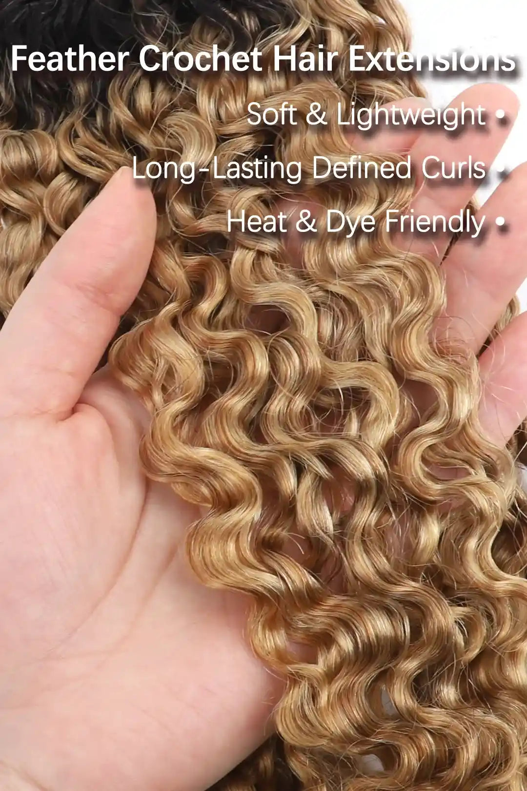 Curvature details of honey blonde ombre water deep wave feather crochet hair t1b/27 human hair