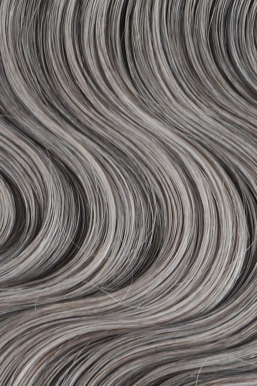 Curvature details of salt and pepper body wave feather crochet human hair 85 gray