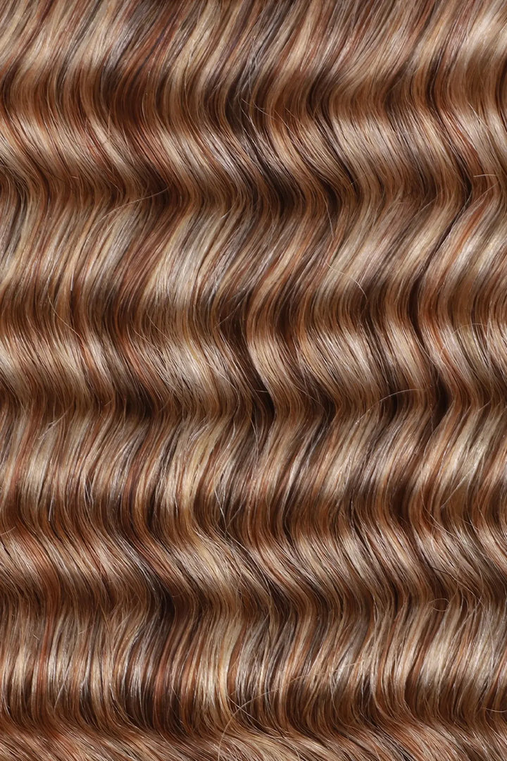 Curvature details of t natural black root mixed 27/30/613 deep wave feather crochet human hair