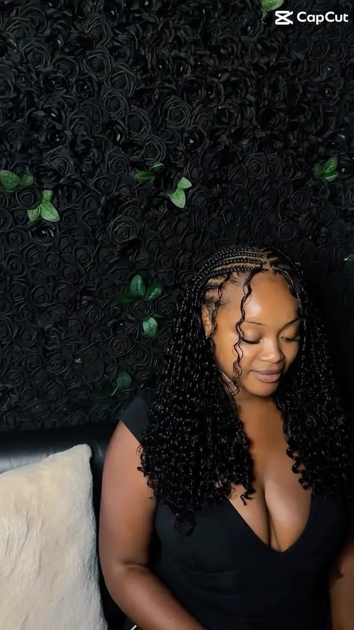 Shoulder length boho knotless braids with defined curly ends, Stylist located in Homestead, FL