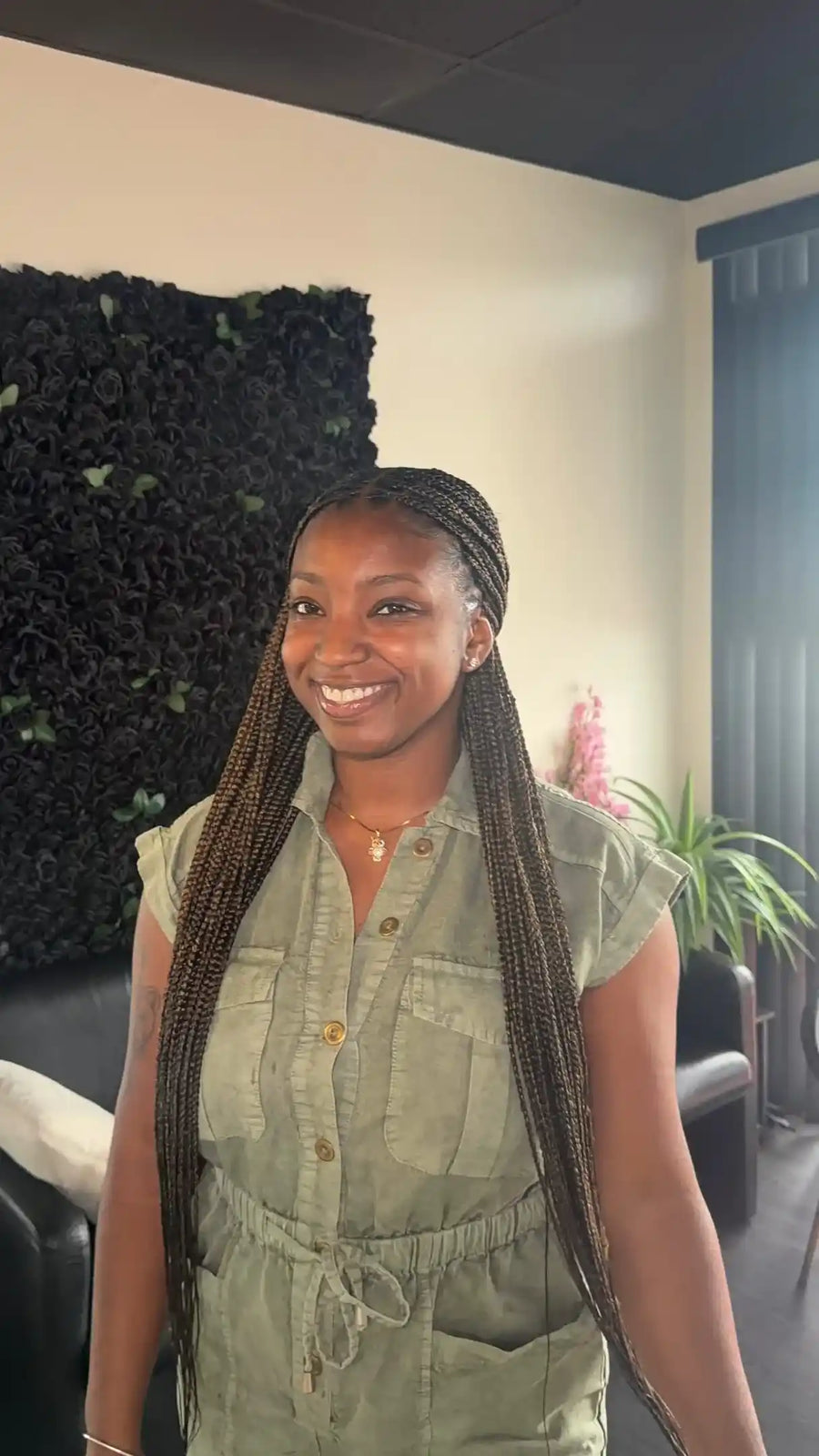 1. Long small knotless box braids in warm brown and blonde mix, Stylist located in Homestead, FL