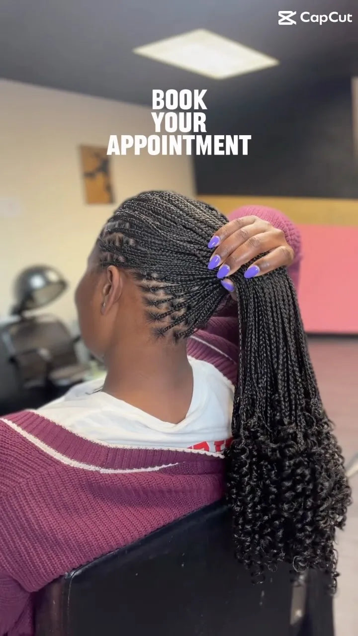Feed-in braided ponytail with curly ends, Stylist located in Homestead, FL