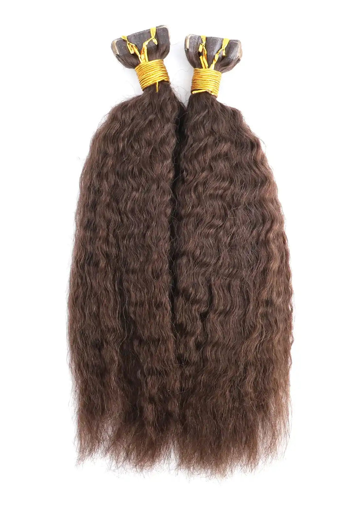 Dark Brown Kinky Straight Tape-In Hair Extensions Human Hair