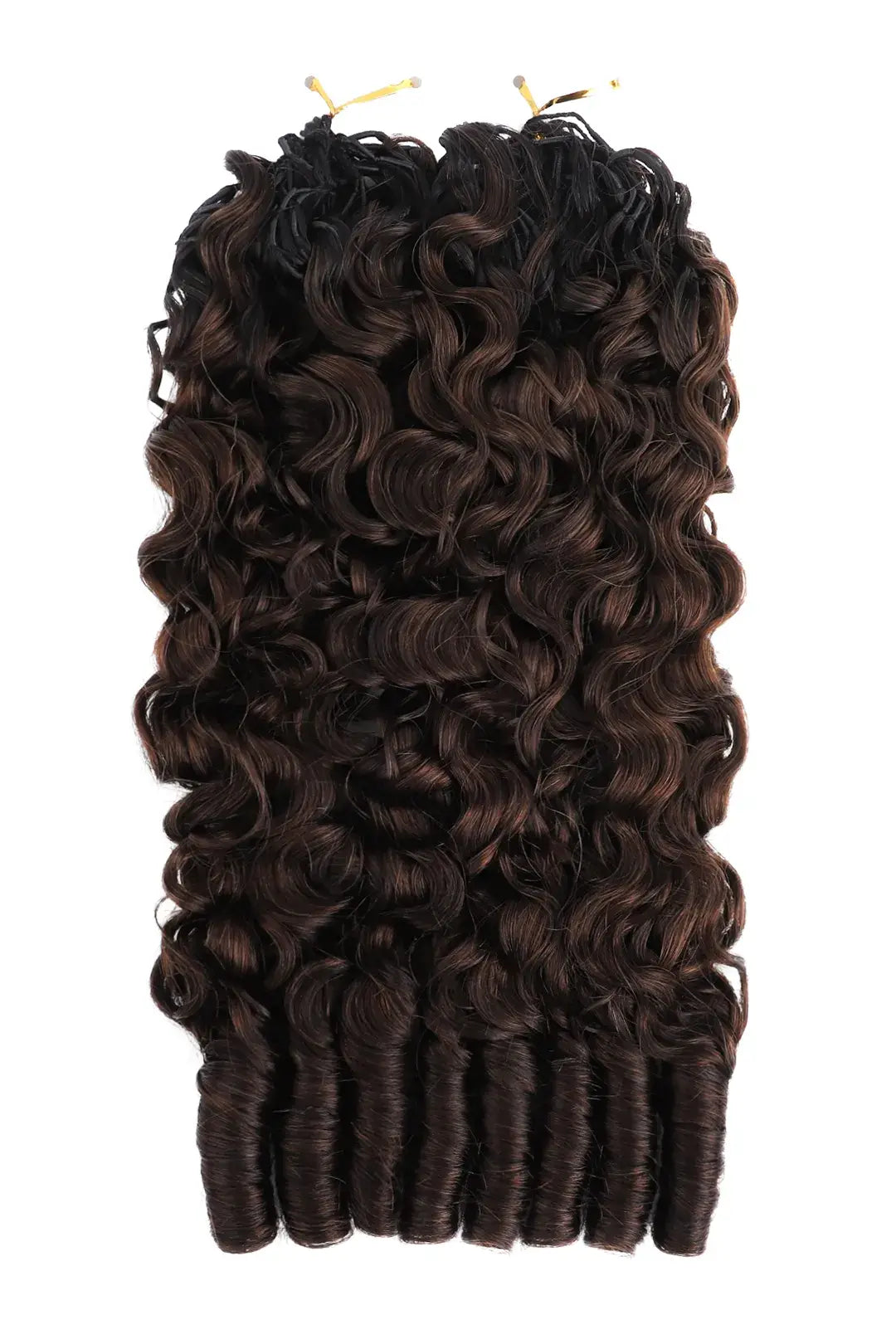 Dark Brown Ombre Burmese Curly with Spiral Curls Feather Crochet Hair - T1B/4A Human Hair