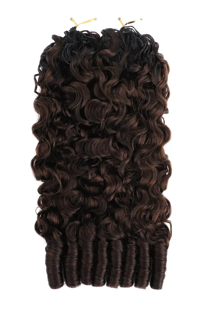 Dark Brown Ombre Burmese Curly with Spiral Curls Feather Crochet Hair - T1B/4A Human Hair