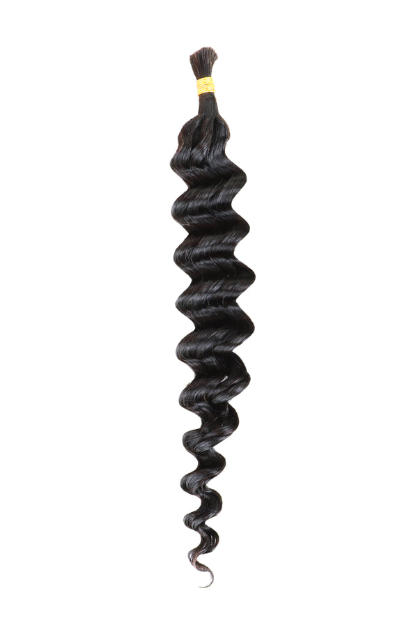 Double Drawn Deep Wave Bulk Human Hair For Braiding Natural Black 25g