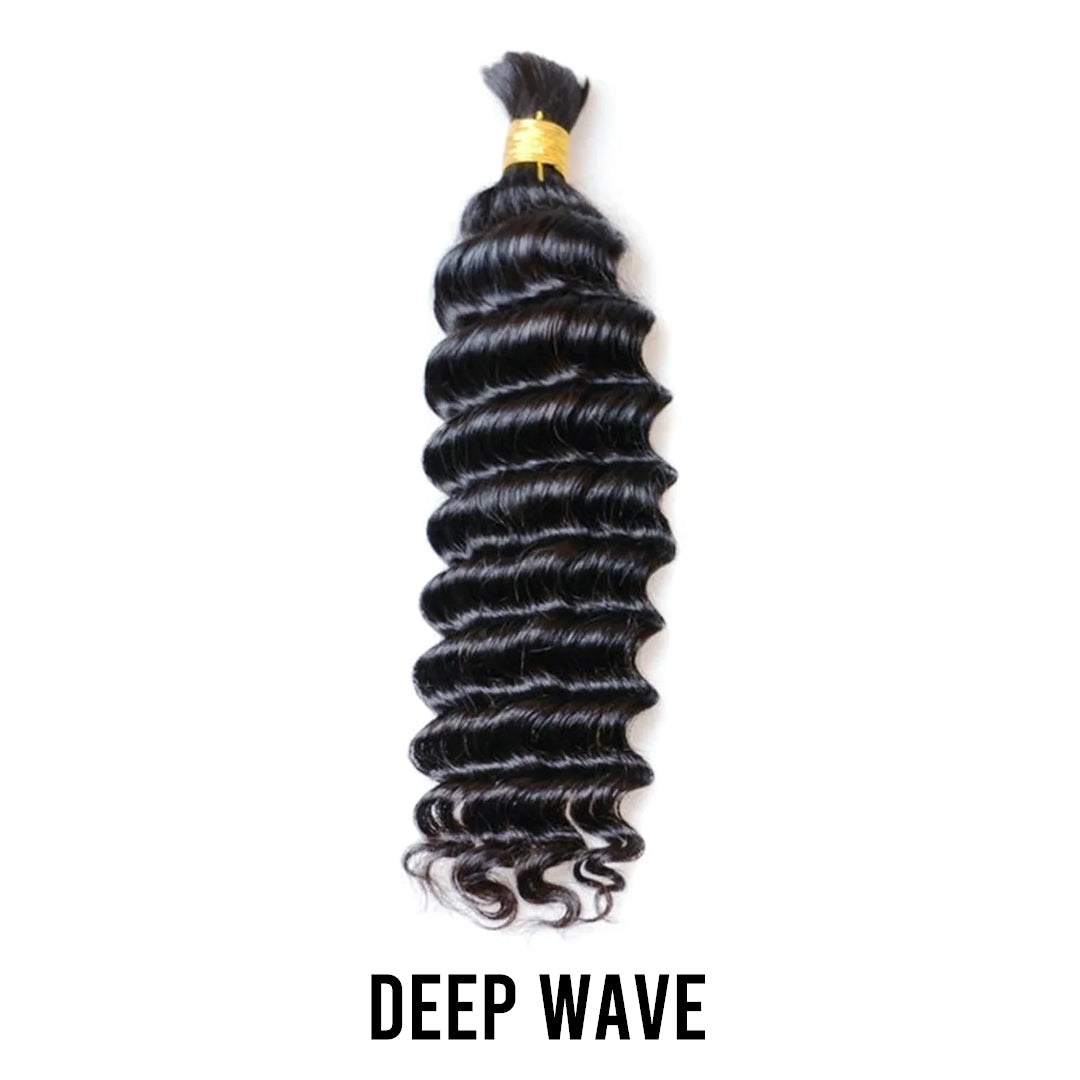 Deep Wave Bulk Human Hair For Braiding Natural Black BU03