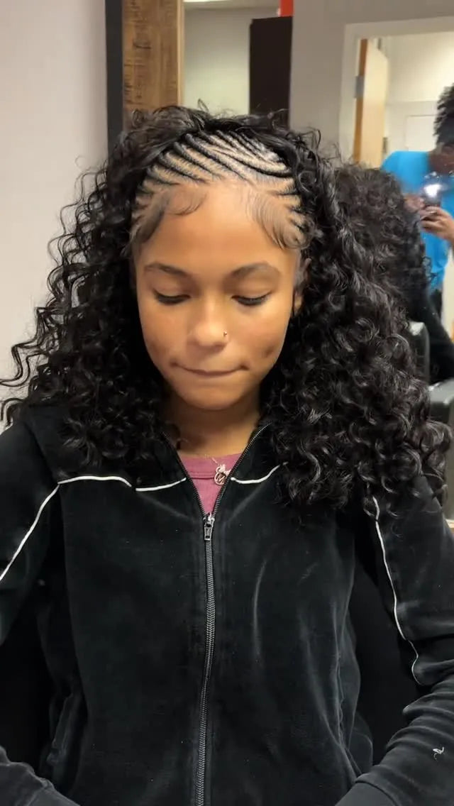 Auburn red feed in braids with side part design, Stylist located in Smyrna, GA