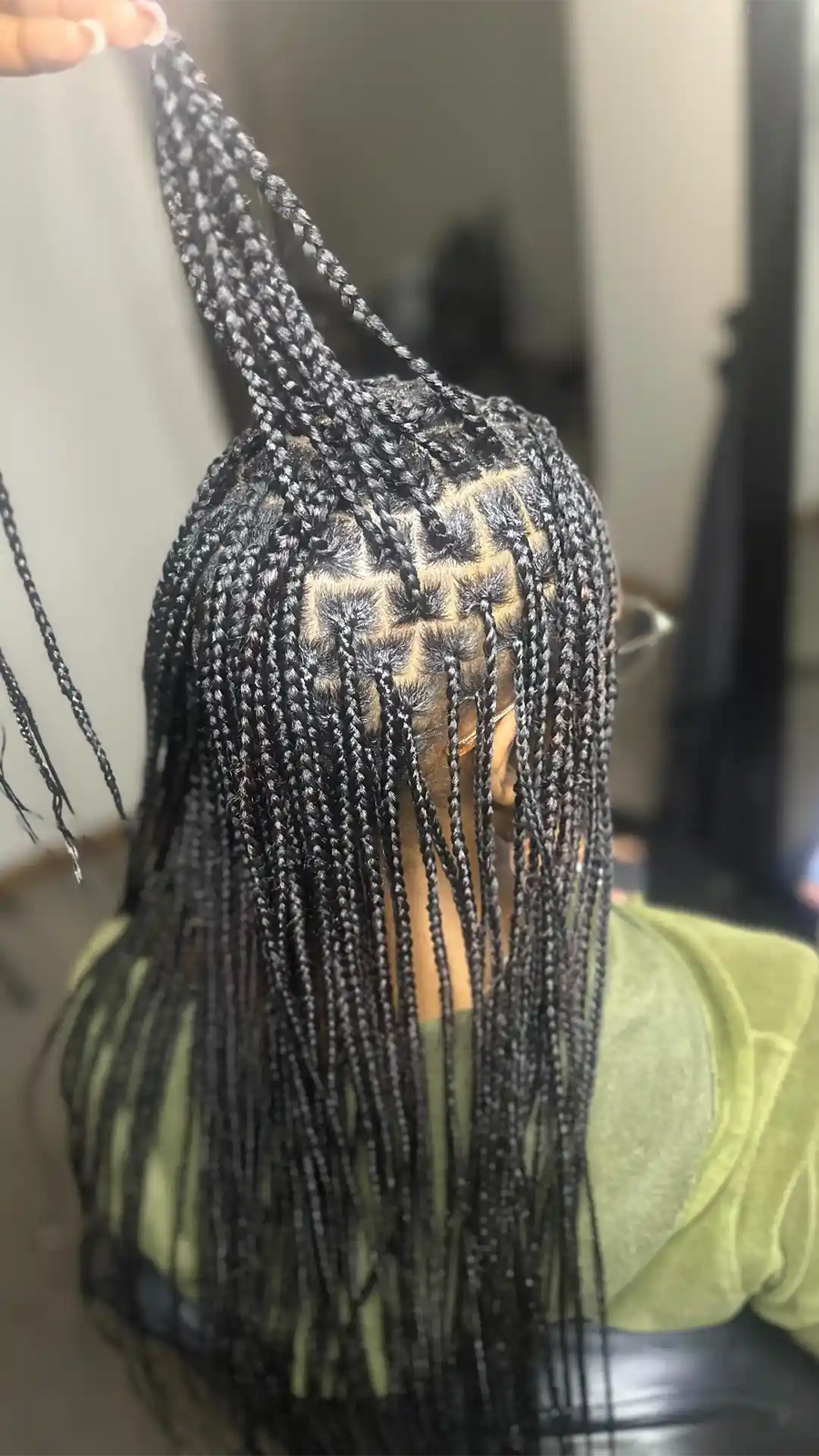 Close-up of braided hair with a blurred background