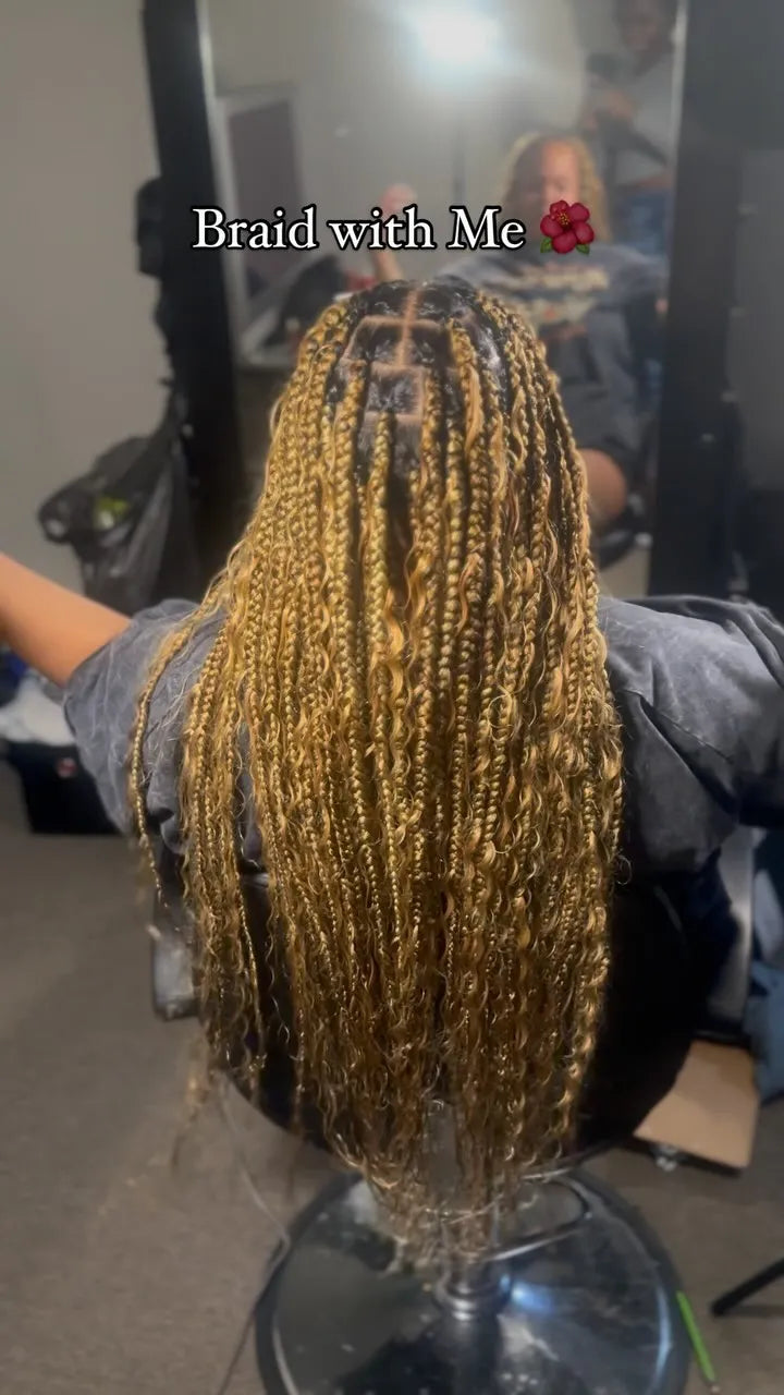 Mannequin head with braided hair on a stand, text 'Braid with Me' above.