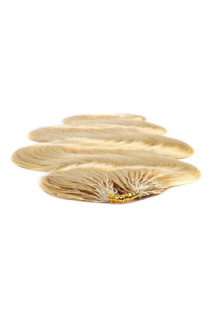 Detail of 613 blonde body wave feather crochet miracle knots human hair