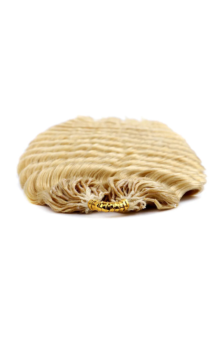 Detail of 613 blonde deep wave feather crochet miracle knots human hair