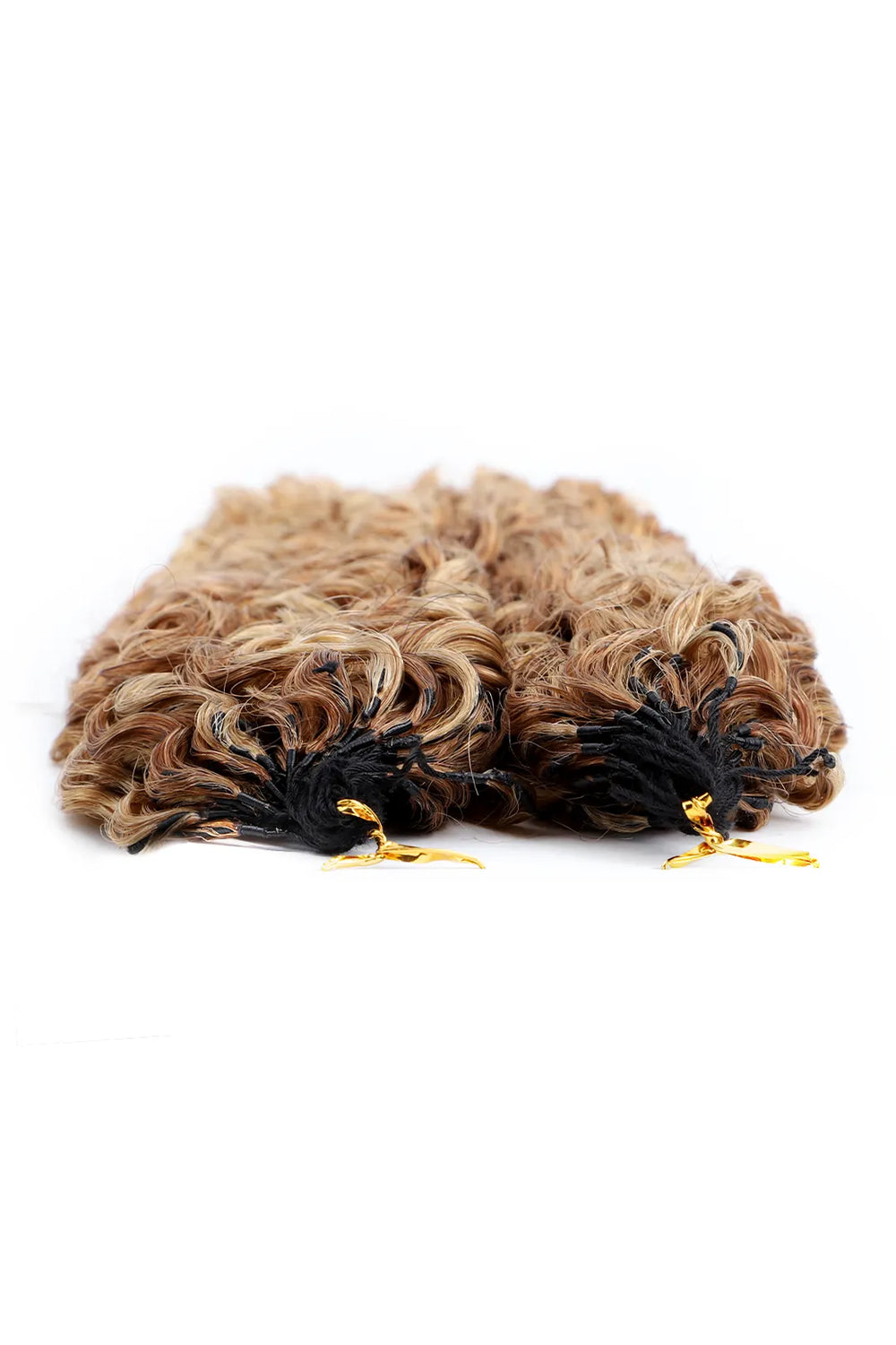 Detail of the ends of 27 30 mixed color water deep wave feather crochet human hair