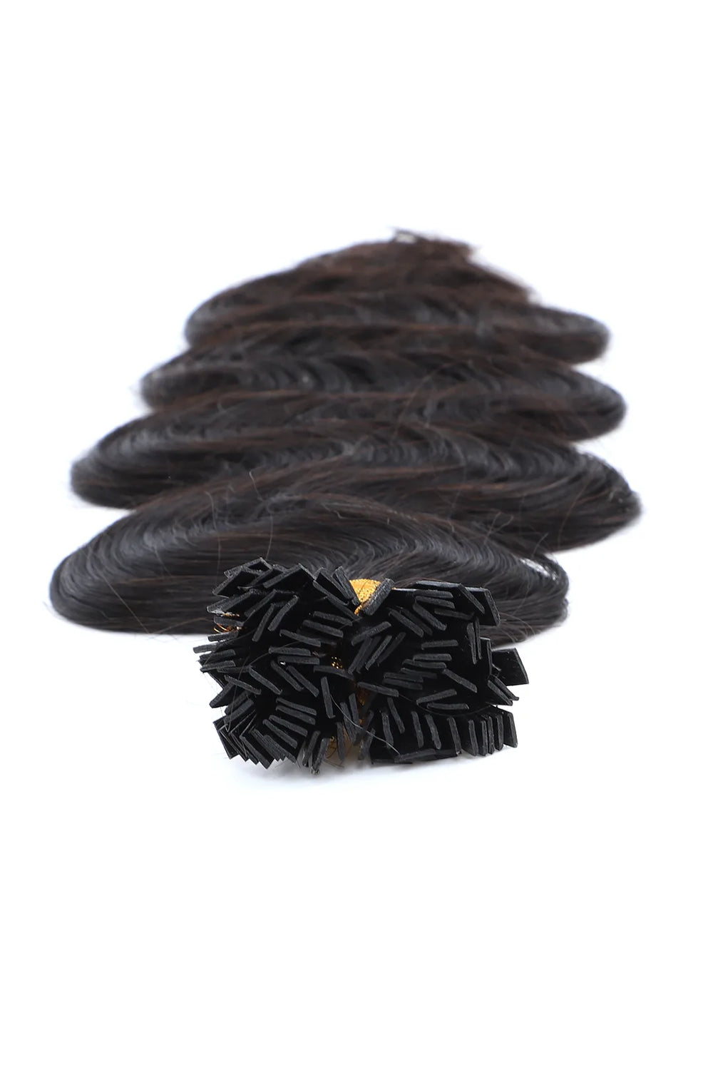Detail of the ends of body wave flat tip human hair extension pre bonded for black women