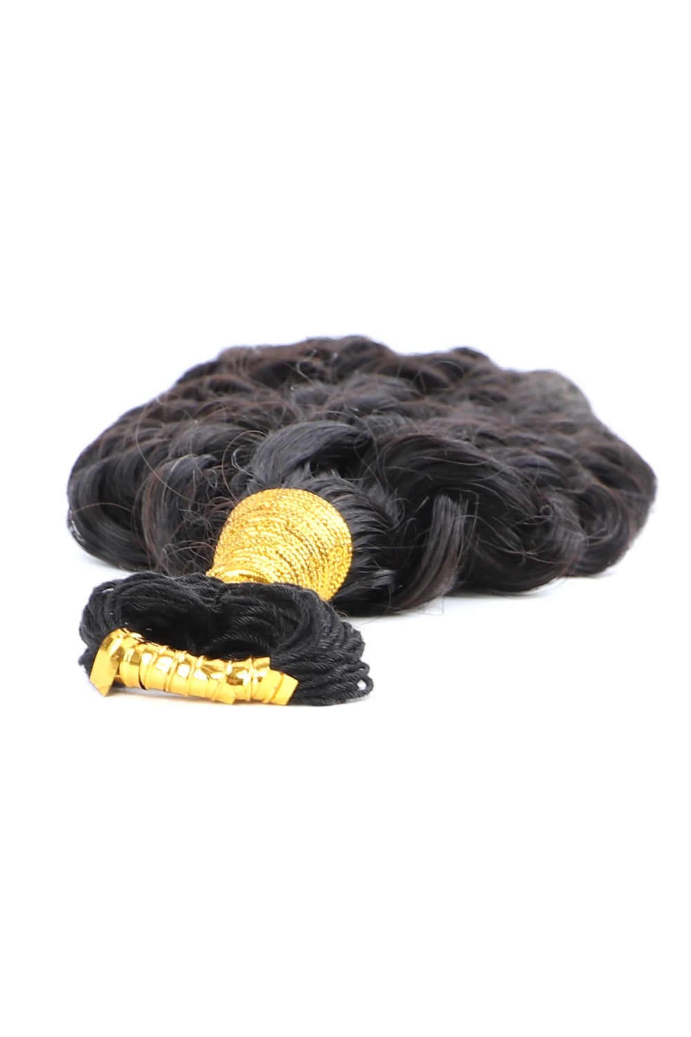 Detail of the ends of braiding feather crochet human hair spanish curly long cord