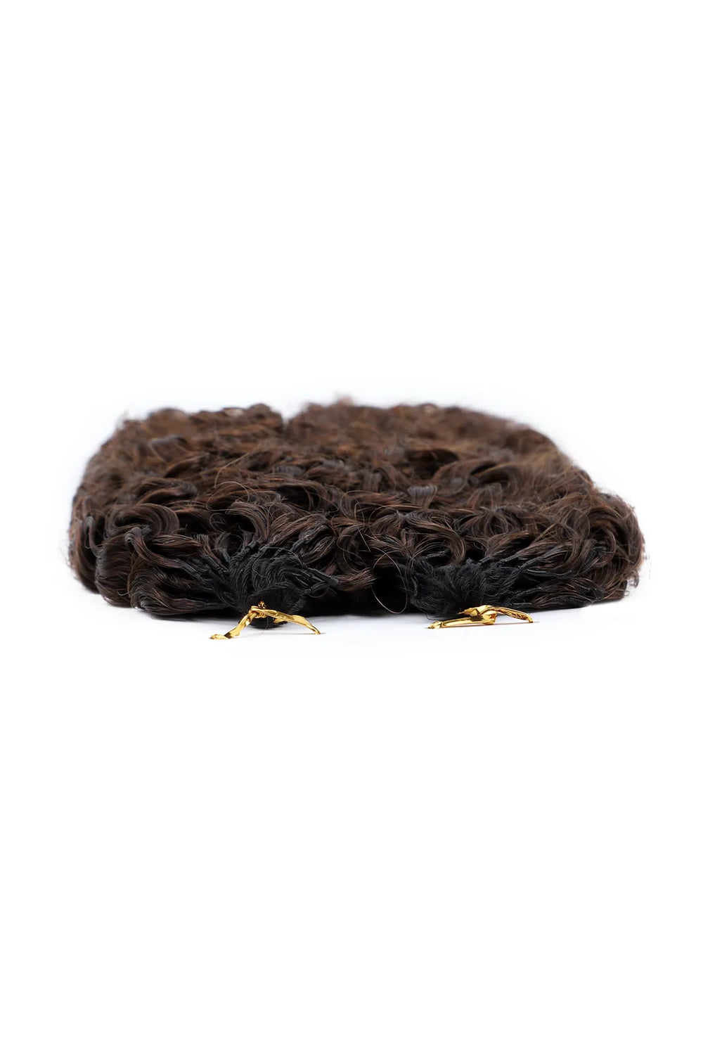 Detail of the ends of dark brown #4A water deep wave feather crochet human hair extension