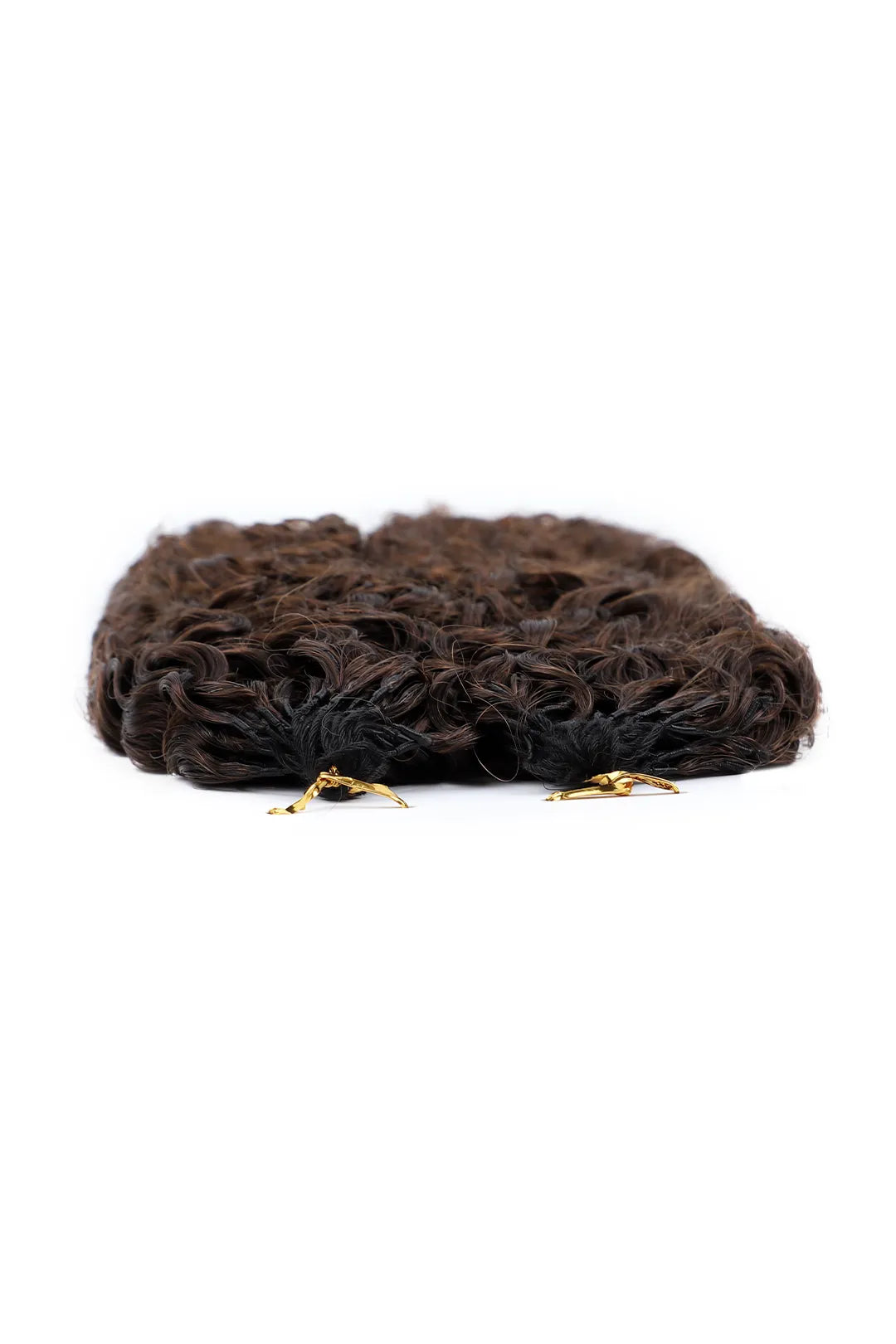 Detail of the ends of dark brown #4A water deep wave feather crochet human hair extension