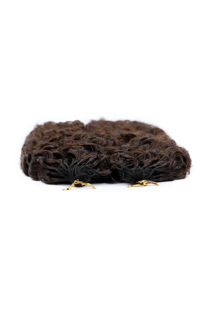 Detail of the ends of dark brown #4A water deep wave feather crochet human hair extension