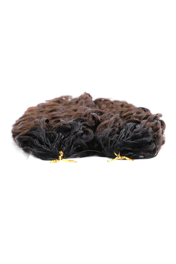 Detail of the ends of dark brown ombre water deep wave feather crochet hair t1b 4a human hair