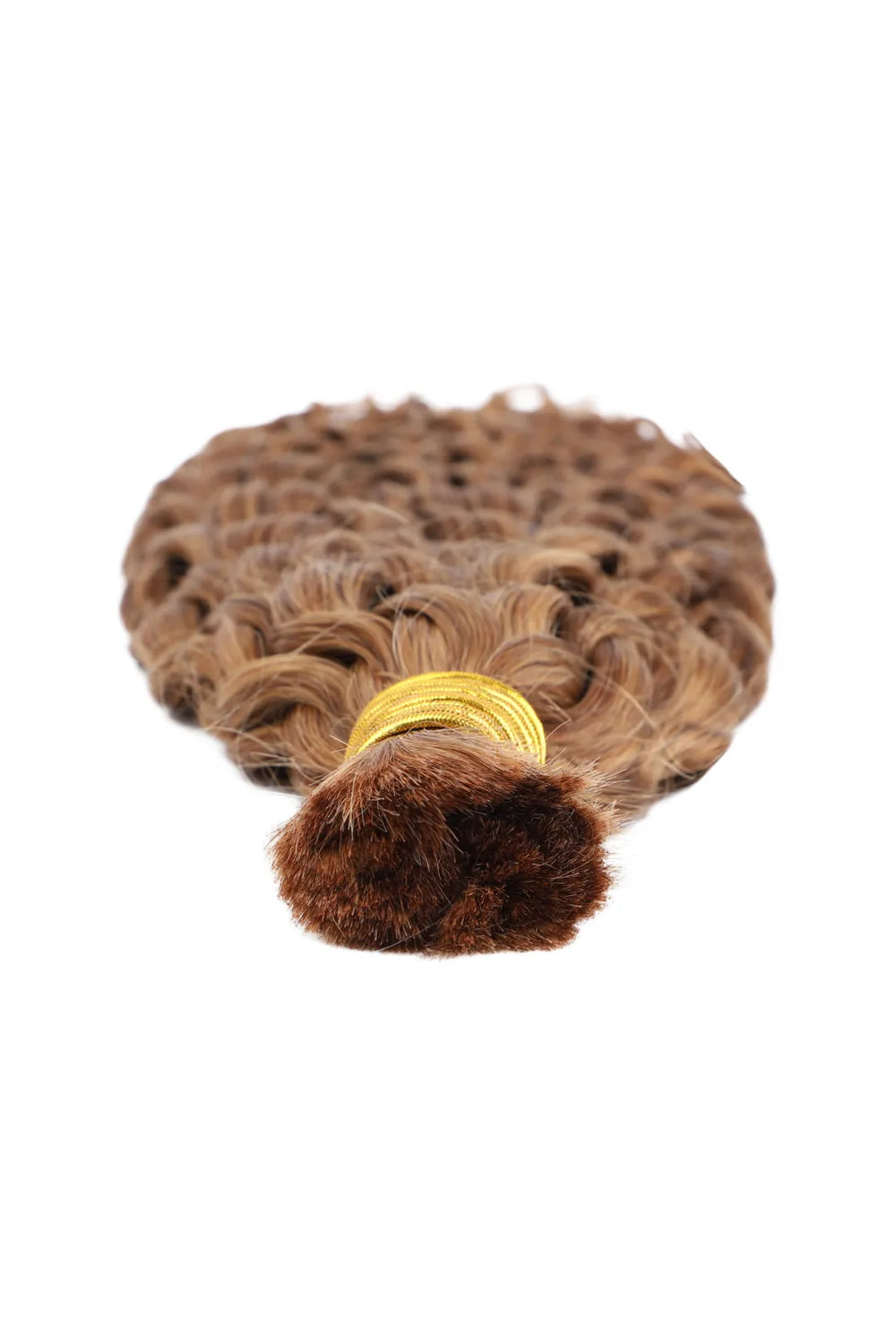 Detail of the ends of double drawn light auburn 30a color water wave bulk hair bu44