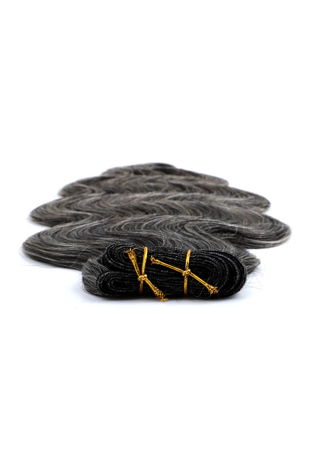 Detail of the ends of natural grey hair salt and pepper cambodia virgin human hair bundles 