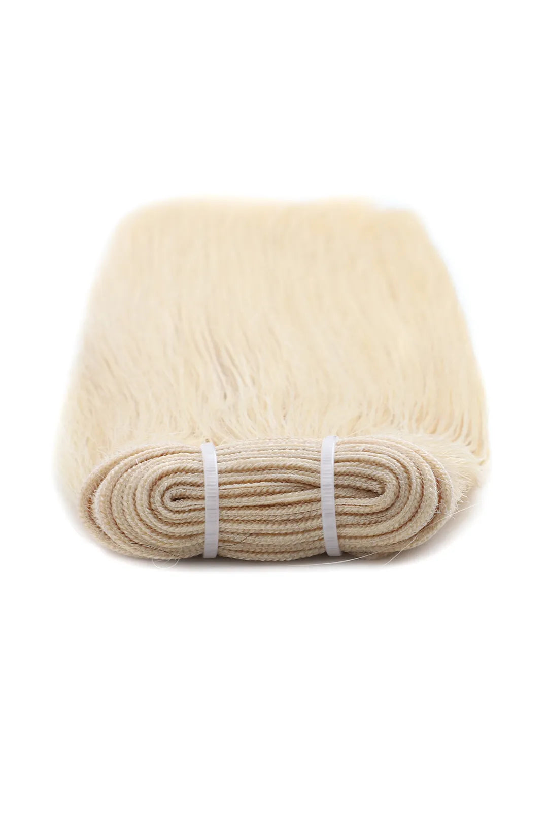 Detail of the ends of platinum blonde bundles #60a sew-in extensions straight virgin hair