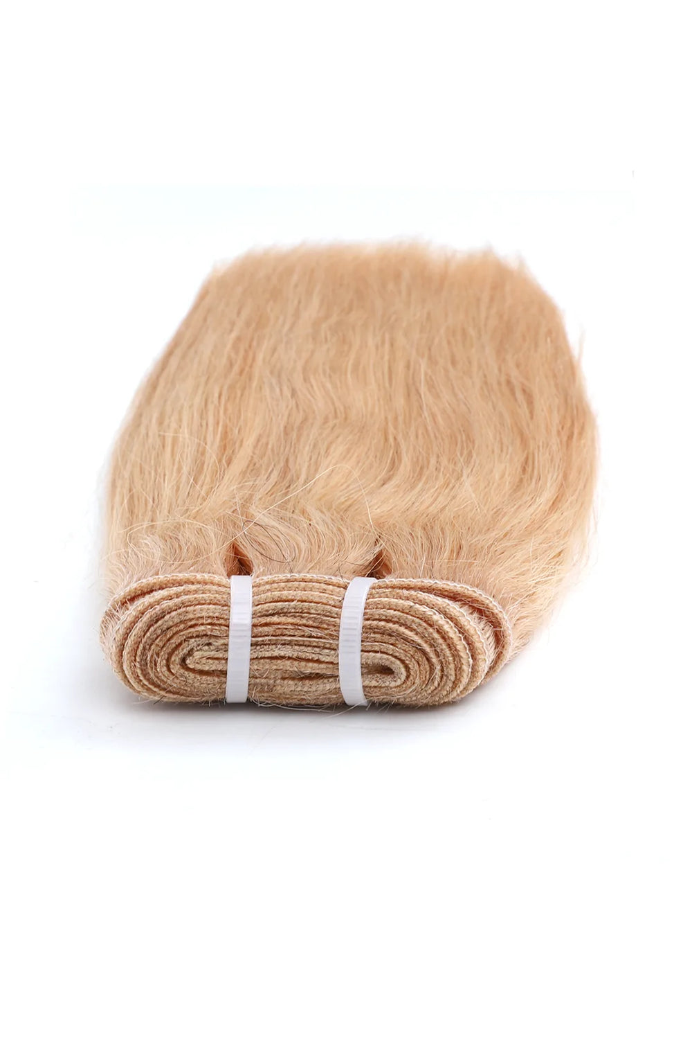 Detail of the ends of platinum blonde bundles #60a sew-in extensions straight virgin hair
