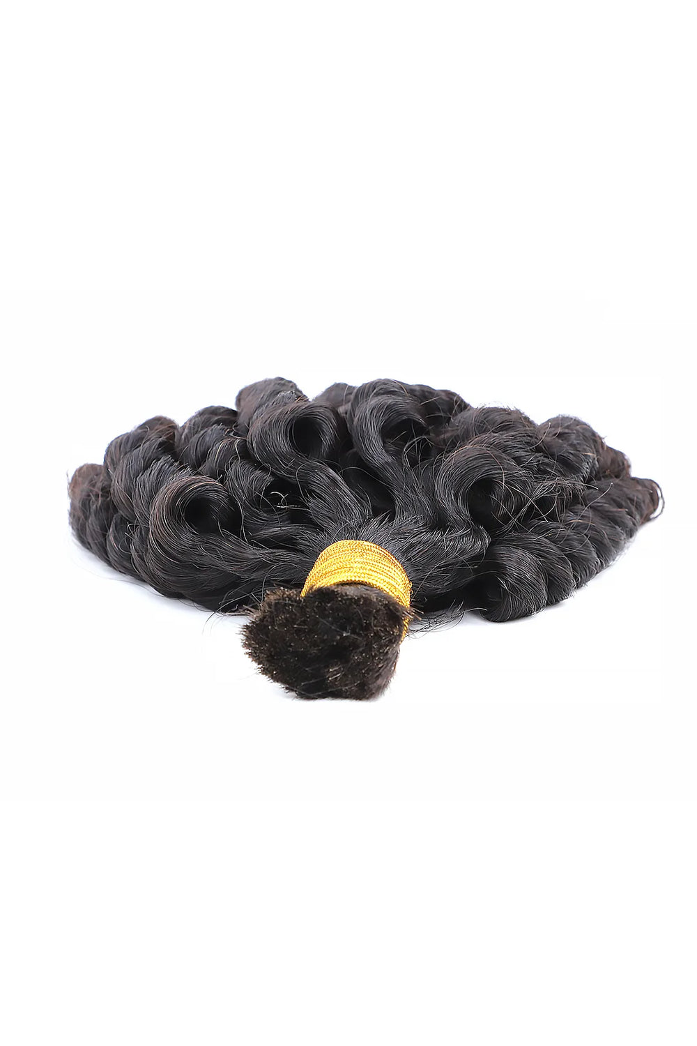 Detail of the ends of twist curly bulk human hair for braiding natural black bu26