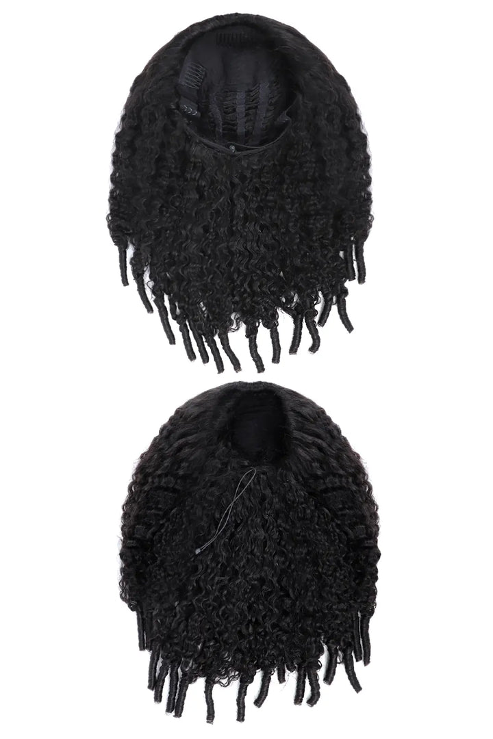 Details of burmese curly with spiral curls ends half wig flexible fit drawstring