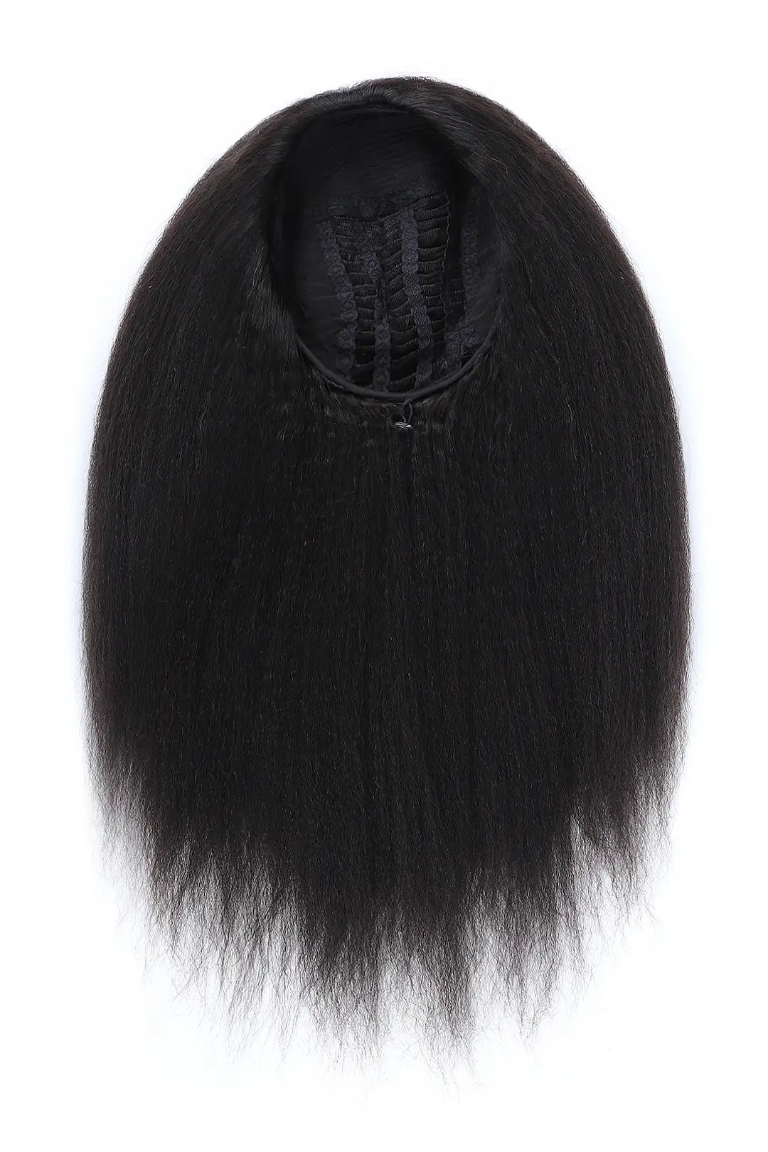 Details of kinky straight half wig flexible fit drawstring human hair seamless wig