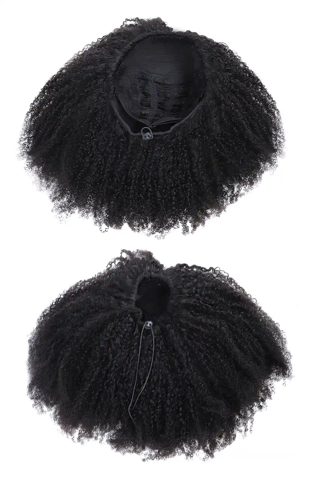 Display image of afro kinky curly half wig flexible fit drawstring human hair seamless wig