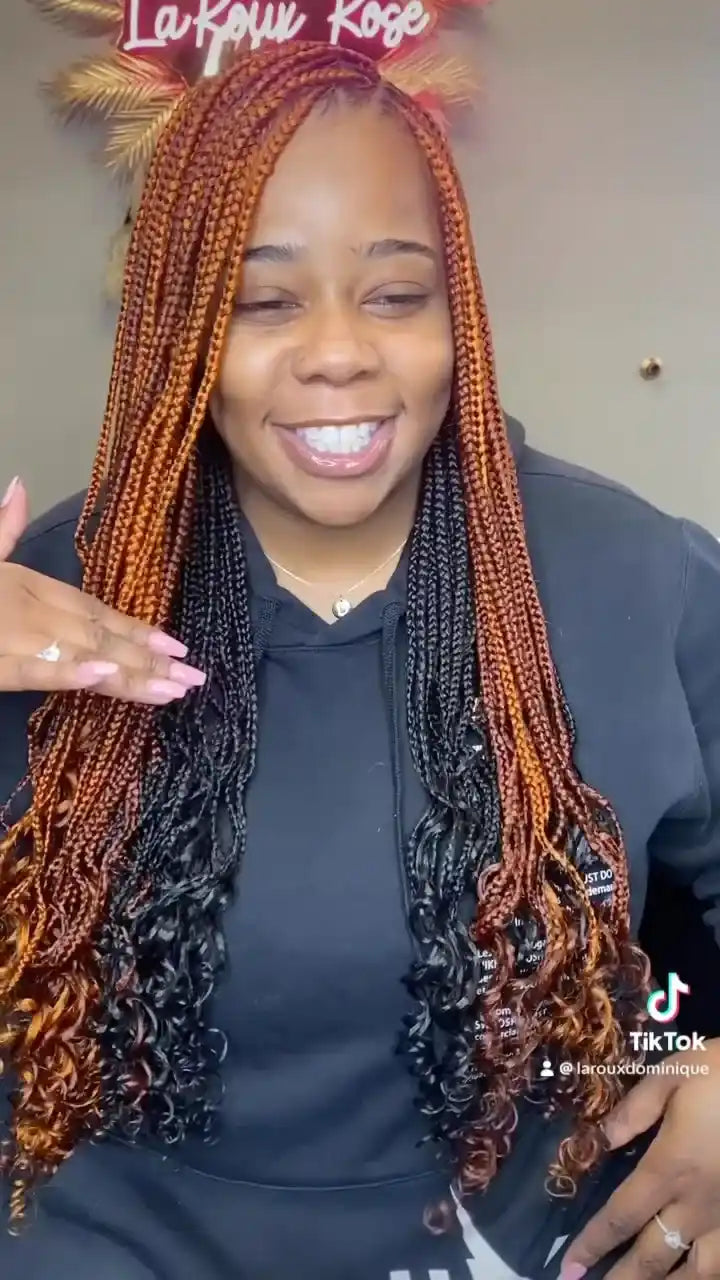 Long ombre knotless braids with curly ends, Stylist located in Merrillville, IN
