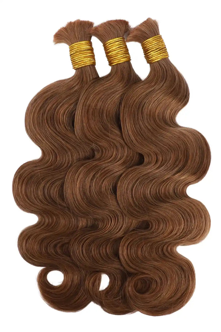Double drawn auburn brown body wave bulk hair bu60
