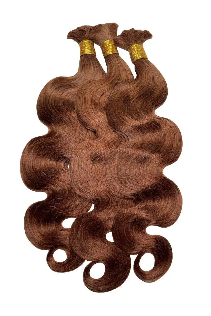 Double Drawn Auburn Brown Body Wave Bulk Hair BU60