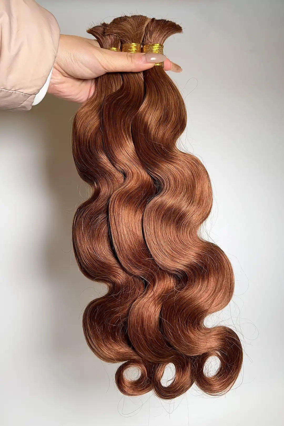 Double Drawn Auburn Brown Body Wave Bulk Hair BU60