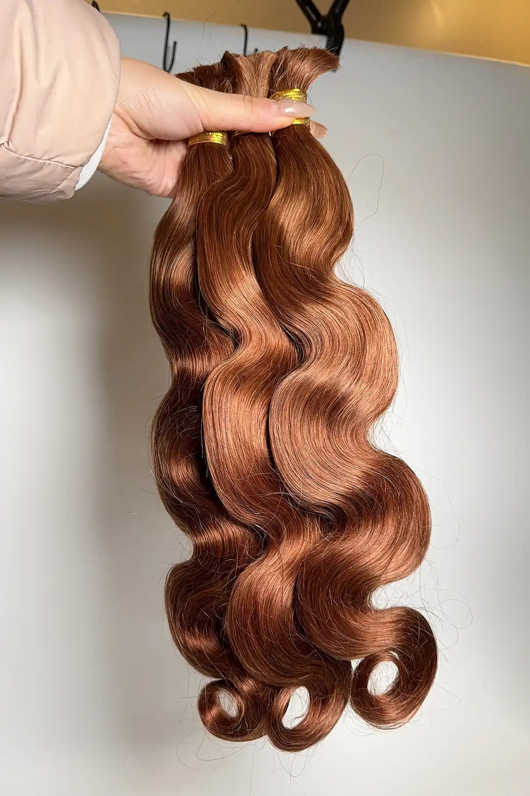 Double Drawn Auburn Brown Body Wave Bulk Hair BU60