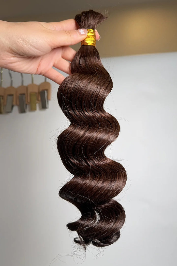 Double Drawn Dark Brown Loose Wave Bulk Hair For Braiding 2