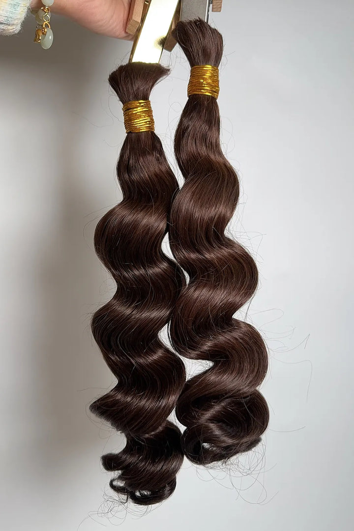 Double Drawn Dark Brown Loose Wave Bulk Hair For Braiding 4