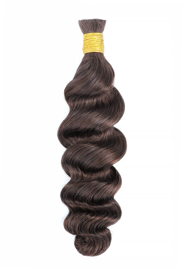 Double Drawn Dark Brown Loose Wave Bulk Hair For Braiding BU63