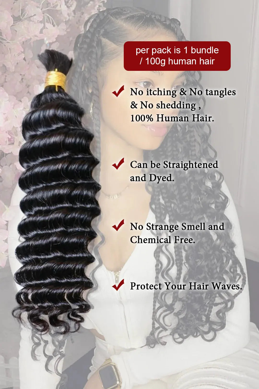 Double Drawn Deep Wave Bulk Human Hair For Braiding