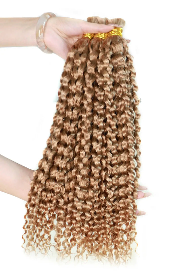 Double Drawn Golden Brown Color Water Wave Bulk Hair 1