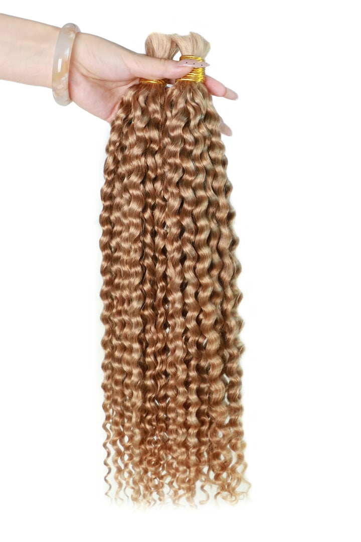 Double Drawn Golden Brown Color Water Wave Bulk Hair 2