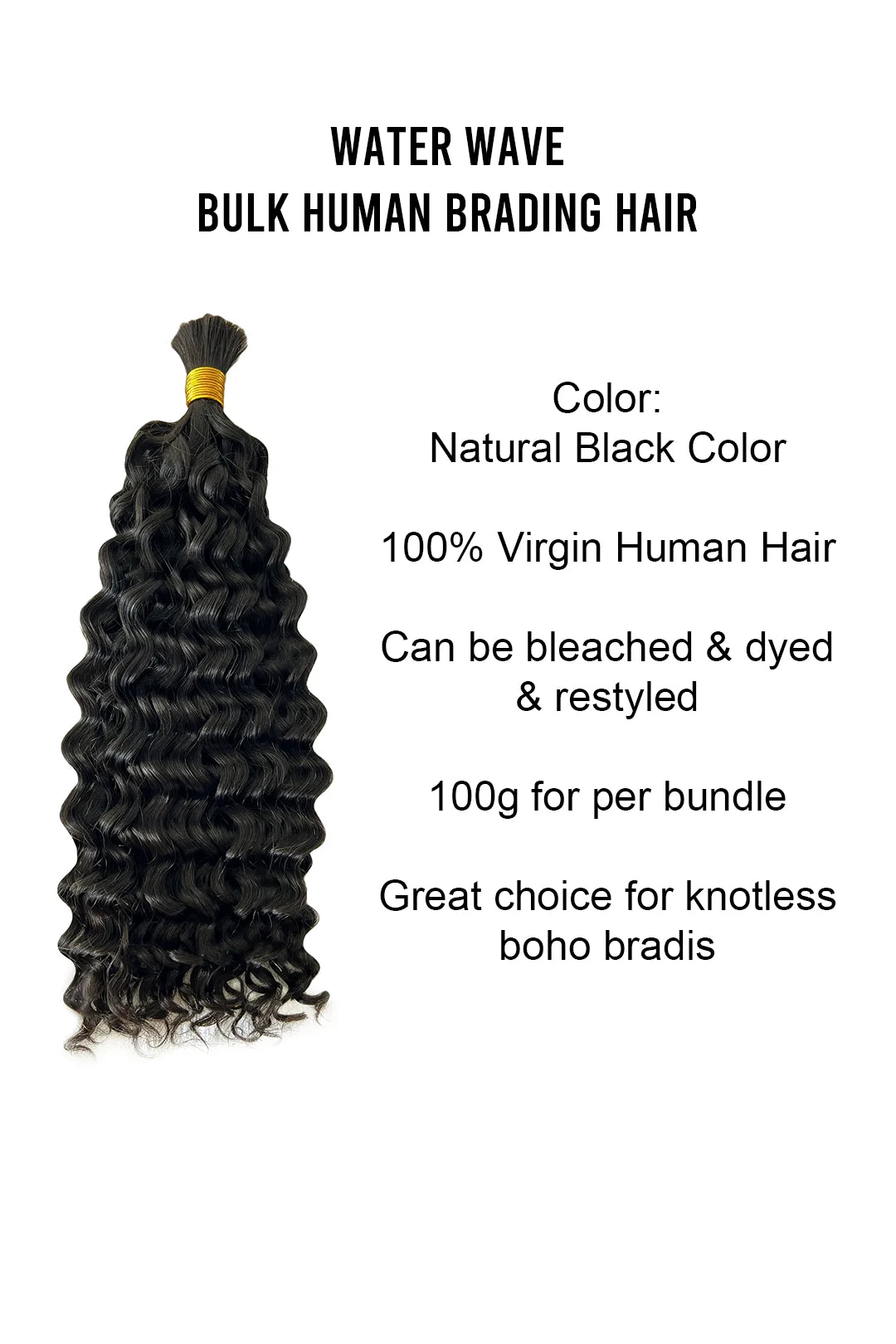 Water Wave Bulk Human Hair For Braiding Natural Black BU14