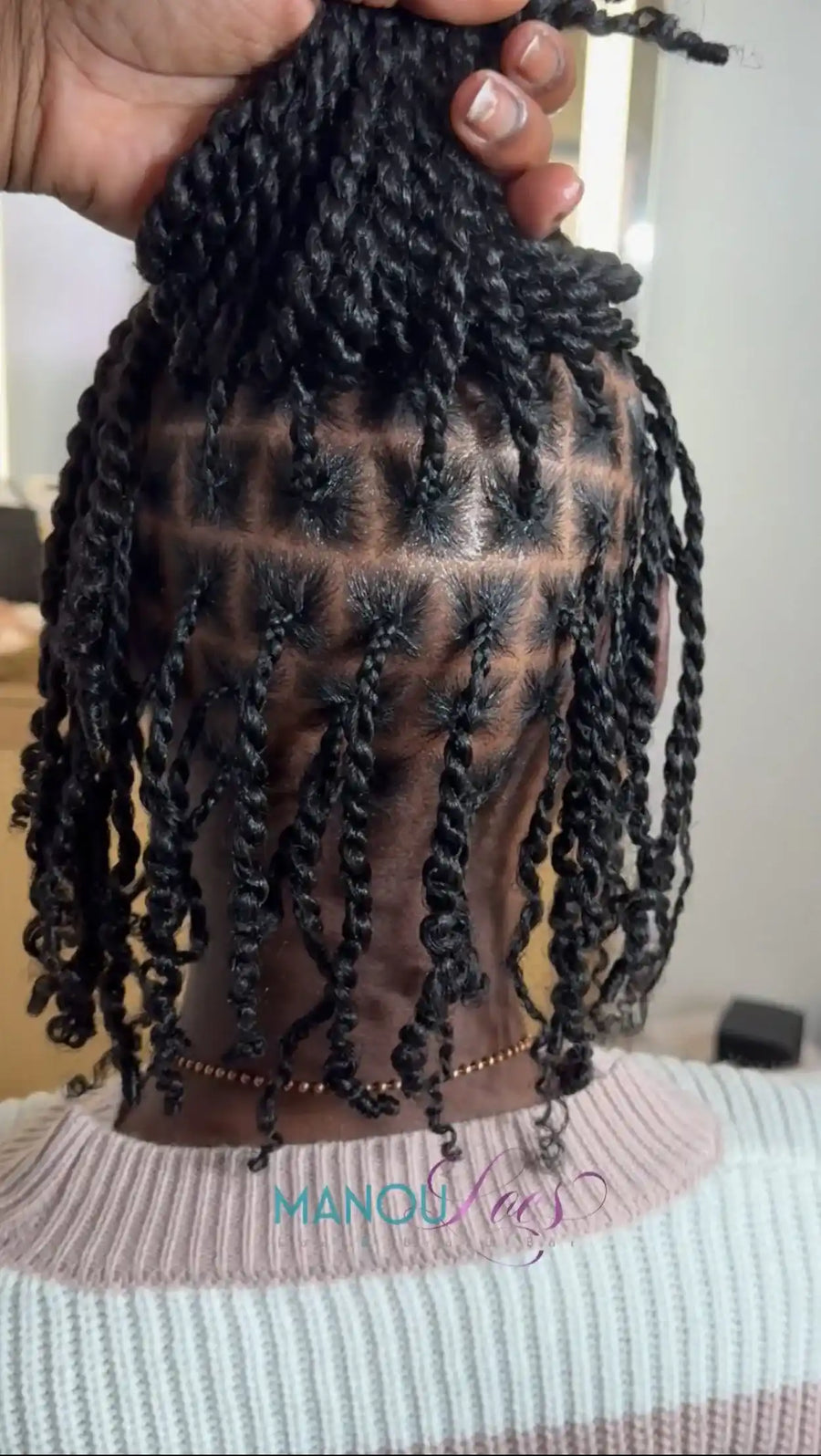 Short starter locs with clean section parting, hairstylist in Atlanta, GA